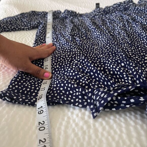 Express Dotted Tie Front Off Shoulder Dark Blue Blouse Polka Dot Top Size M - Picture 5 of 8